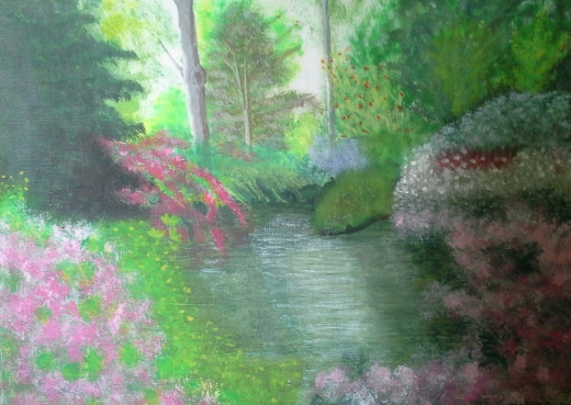 This was an early painting. I was pleased with the tree trunks but not so happy with the flowers.