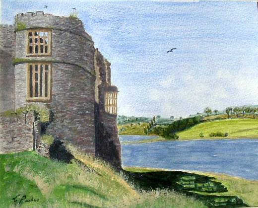 Original acrylic painting of Carew Castle in Wales.